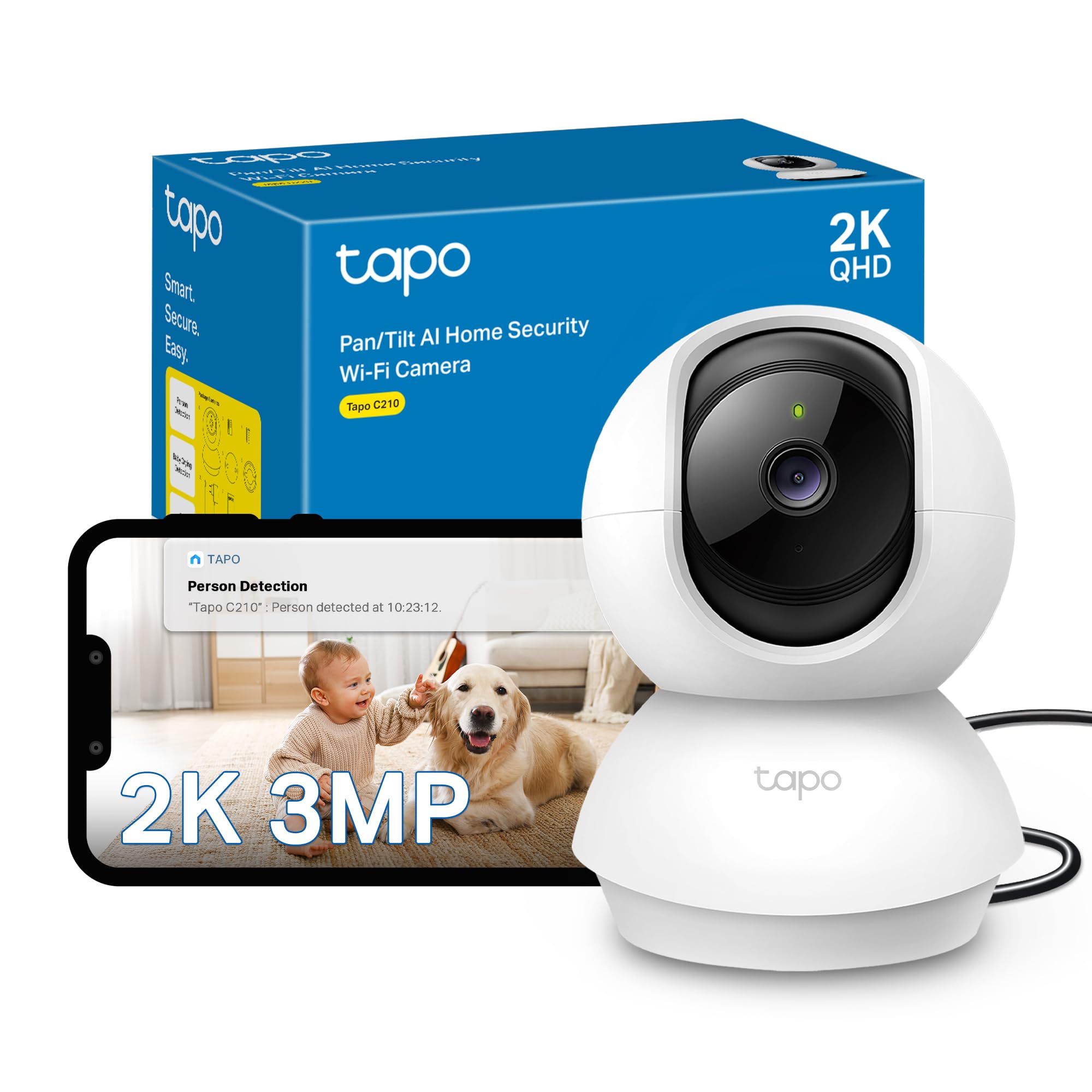 Tapo C210 2K 3MP Pan/Tilt Indoor Security Camera Pet Camera House Security