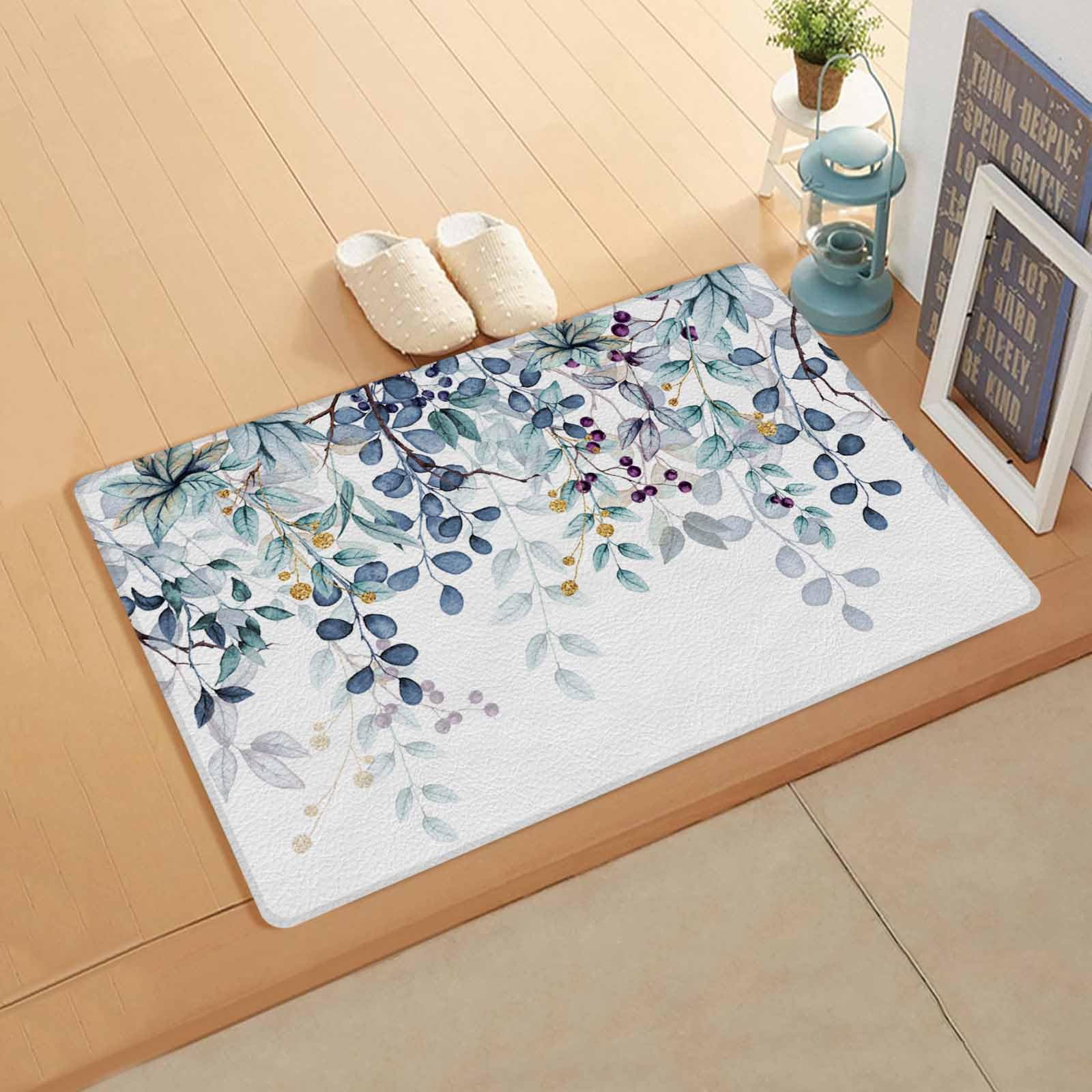 Multi Eucalyptus Leaves Kitchen Bath Door Mat Cushioned Runner Rug,Washable Welcome Floor Sink Antifatigue Mat,Waterproof & Non-Slip Comfort Standing Doormat,Spring Botanical Plant Herb 18