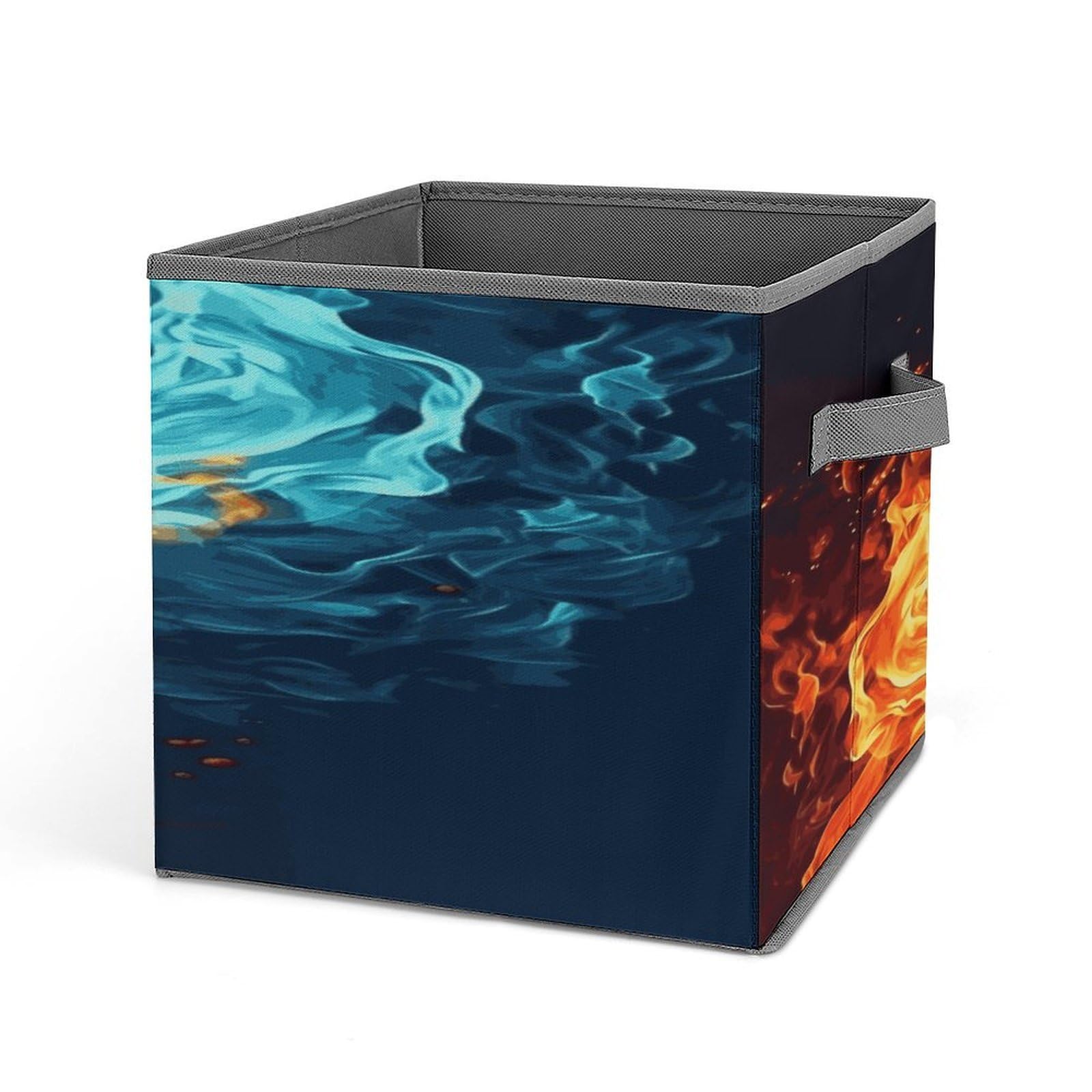 Fodpand Style Fire And Water Pattern Storage Cubes Foldable Decorative Fabric, Storage Bins Baskets With Handles, Closet Organizers And Storage For Home, Office,Closet, Clothes