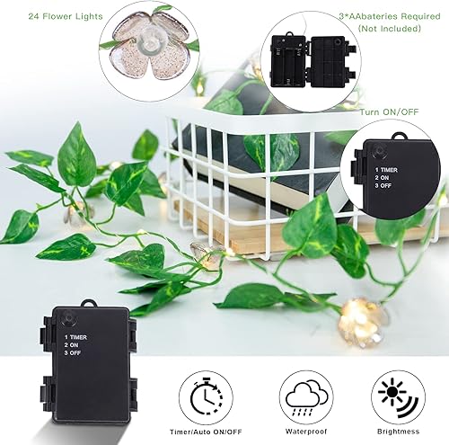 Miniatura 3 de Vigdur 2 paquetes de luces de vid  Cadena de luces de hiedra de hojas pequeñas con 48 luces de flores, funciona con pilas, impermeable, para