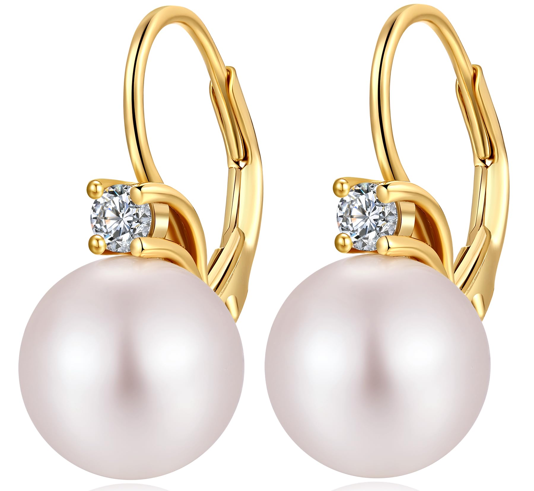 jiamiaoi 18Kt Weißgold plattiert Perlenohrringe Silber 925 Hängend, Perlen Ohrringe Damen Perlen Ohrhänger, Creolen mit Perle 8mm-10mm
