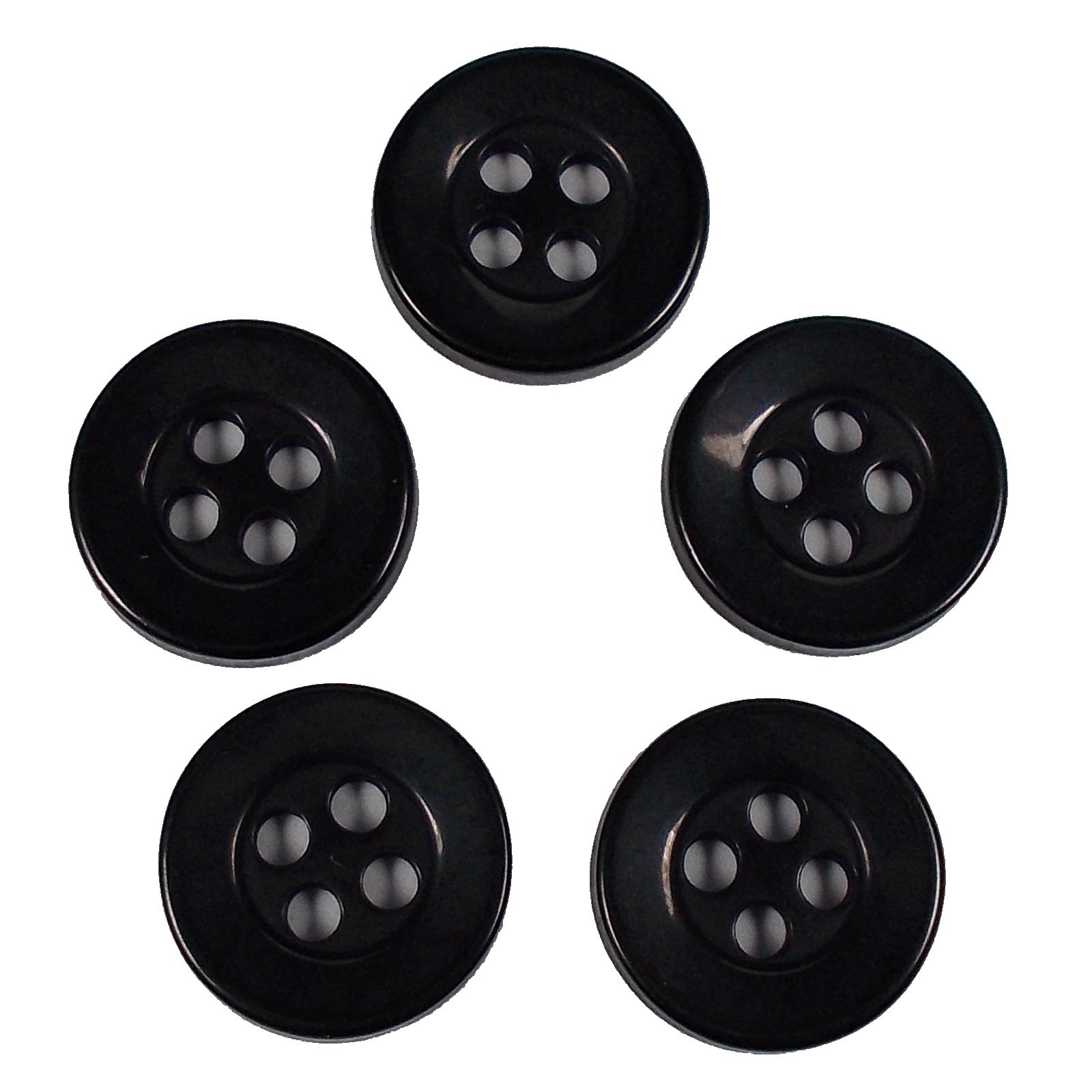 Basic Shirt Buttons 4 Hole Round Pack of 5 (10mm, Black)