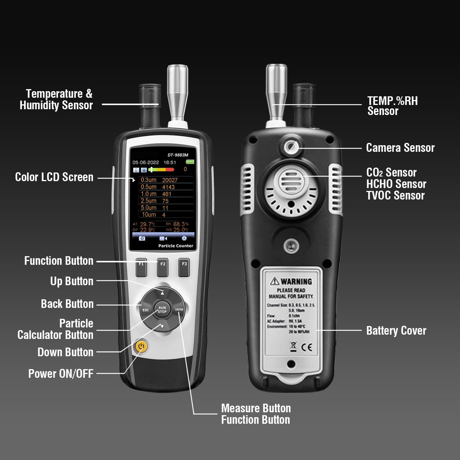Contador partículas polvo, DT-9880M DT-9881M DT-9883M Contador De Partículas Anemometría Láser Doppler para interiores exteriores | 0-50 ℃, Modo Múltiple, Dispositivo Monitoreo Calidad Del Aire