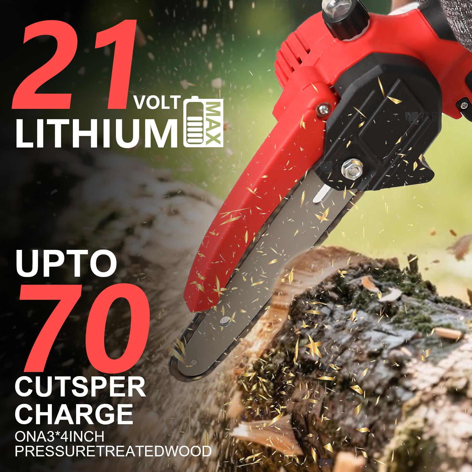 Élagueuse sur Perche 2-en-1 6 Pouces, Tronçonneuse Télescopique Sans Fil avec 2×3000mAh Batterie & Chargeur, Mini Tronçonneuse 500W avec Lubrification Automatique, Portée jusqu’à 4 m pour (Rouge)