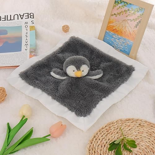 Miniatura 2 de Apricot Lamb Manta de seguridad suave de animales de peluche, diseño de pingüino gris, manta de personaje para guardería, felpa de lujo para
