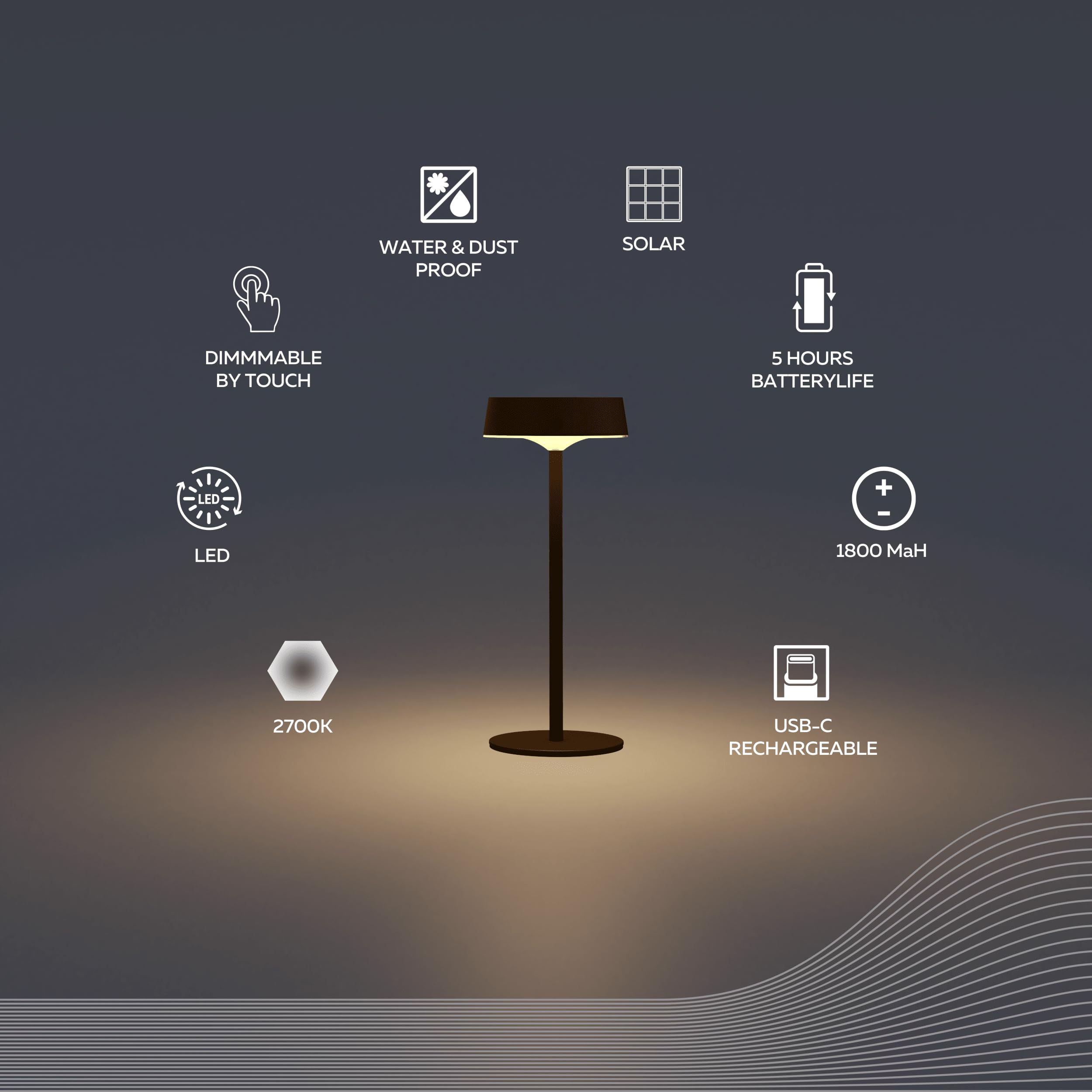 CALEX Parma Solar Tischlampe, wiederaufladbar, kabellos, dimmbar, warmweißes Licht, wasserdicht, Aluminium, Schwarz, 3er Pack