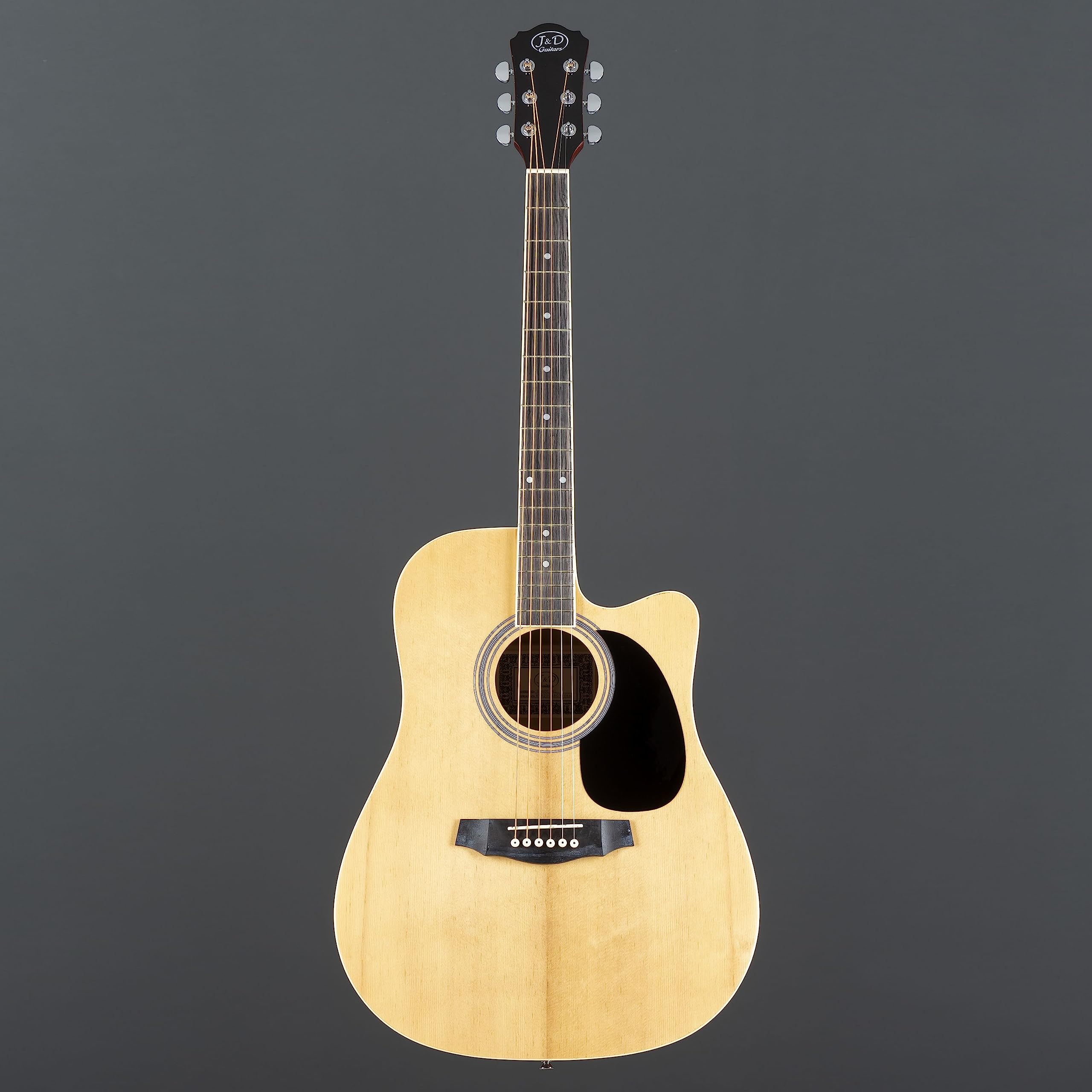 J & D D-60 NT Westerngitarre, Akustik-Gitarre für Anfänger und Einsteiger, Acoustic Guitar, Dreadnought mit Cutaway und Natural Fichtendecke