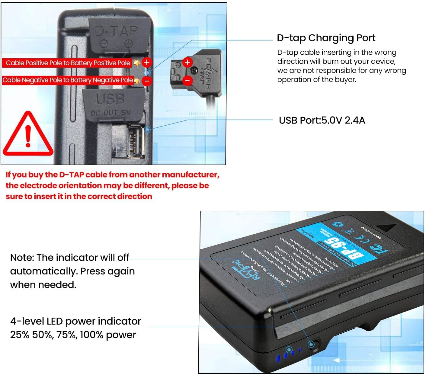 REYTRIC 154Wh and 95Wh V Mount/V-Lock Battery Series with D-Tap Charger 10400mAh and 6600mAh