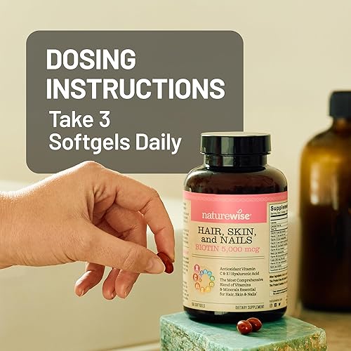 Miniatura 9 de NatureWise Vitamina para el cabello, piel y uñas, biotina 5000mcg con ácido hialurónico, colágeno para mujeres con C, complejo B, D3, A, E, hierro -