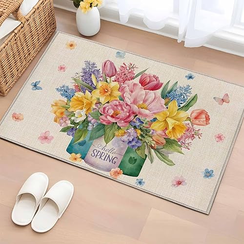 Rectangle Rug 2x3Ft, Spring Lavender Daisy in Vase Soft Non-Slip