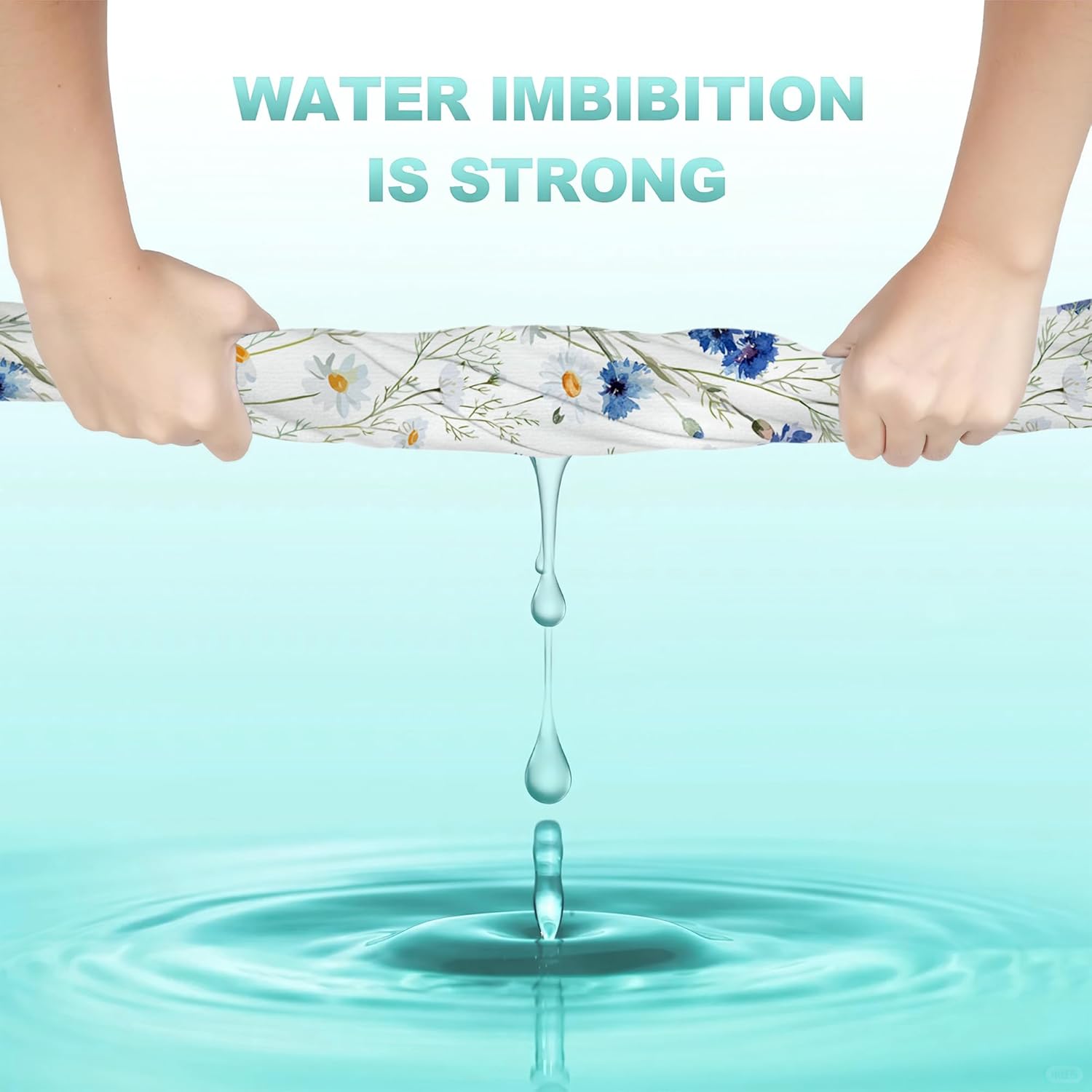 White Daisy Flowers Hand Towels Set of 2, Blue Cornflower Fingertip Towel Polyester Cotton Soft Bath Towels 14"X28" - Image 4