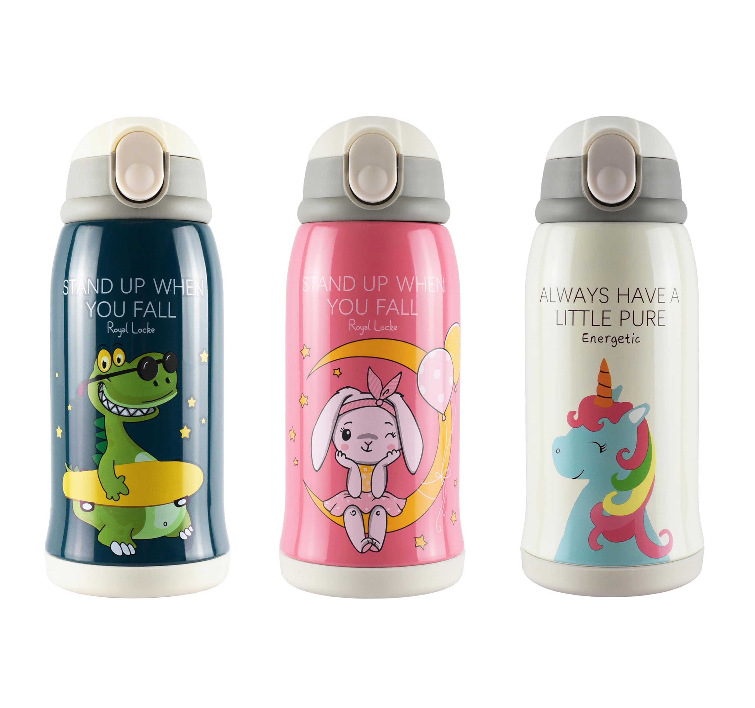 Stainless Steel Water Bottle with Strap Bag, Top of Cup and Straw Insulated Double Walled Vacuum Flasks Drinks Bottle Hot/Cold Drinks for Children Kids Boys Girls Unicorn