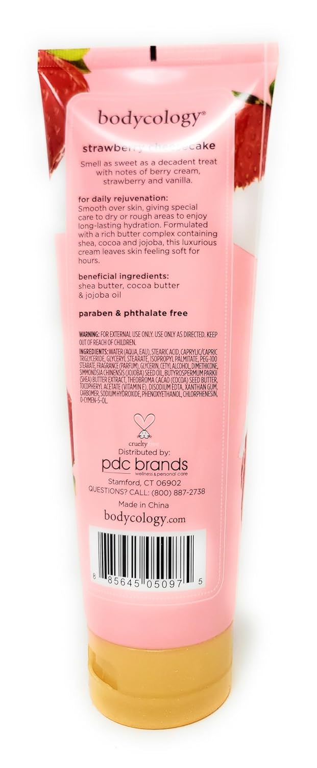 Strawberry Cheesecake 2-in-1 Body Wash & Bubble Bath 16 fl oz & Strawberry Cheesecake Body Cream 8 oz (Pack of 2)