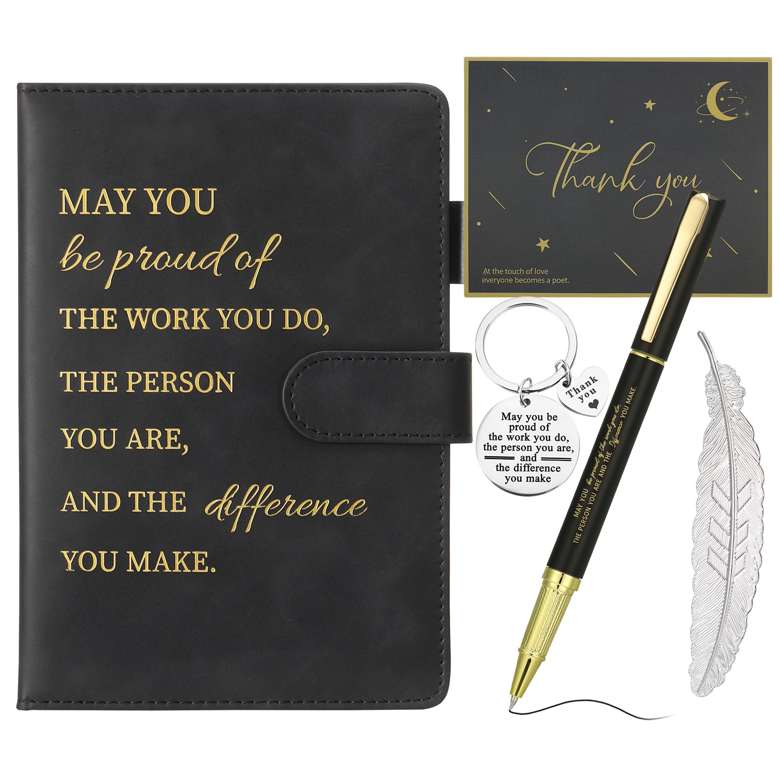 Candcamp Thank You Gifts for Women Inspirational Notebook and Pen Set Leaving Gifts for Colleagues Women New Job Gifts for Women Employee Volunteer Teacher(Black)
