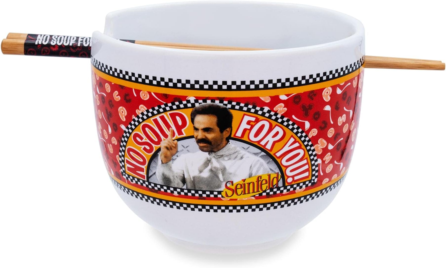 - Toynk Seinfeld No Soup For You Japanese Ceramic Dinnerware Set | Includes 20-Ounce Ramen Noodle Bowl and Wooden Chopsticks
