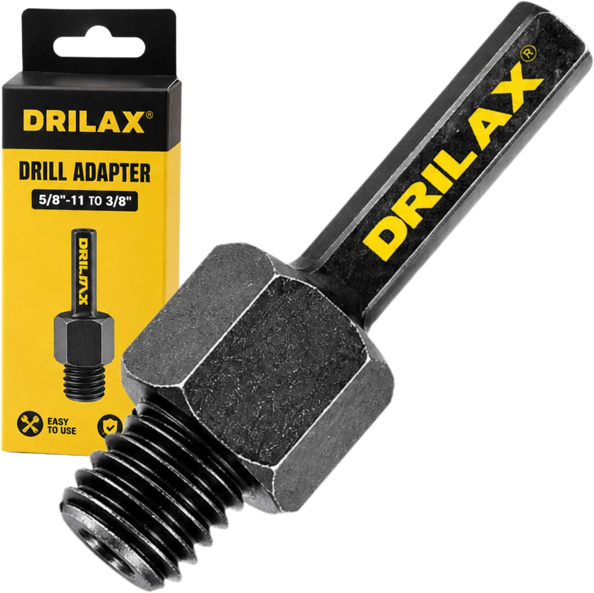 Drilax 5/8"-11 to 3/8" Drill Adapter โ Converts Angle Grinder Accessories to Standard Cordless Drills | for Diamond Hole Saws, Grinding Cups & Polishing Pads