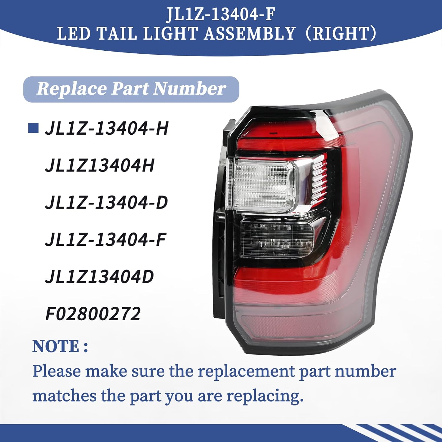 LED Type Tail Light JL1Z-13404-H Fit for Ford Expedition Limited/Platinum/King Ranch 2018-2021, Passenger Side Rear Lamp Assembly Rear Lamp JL1Z13404H, JL1Z-13404-D, JL1Z-13404-F(Right)