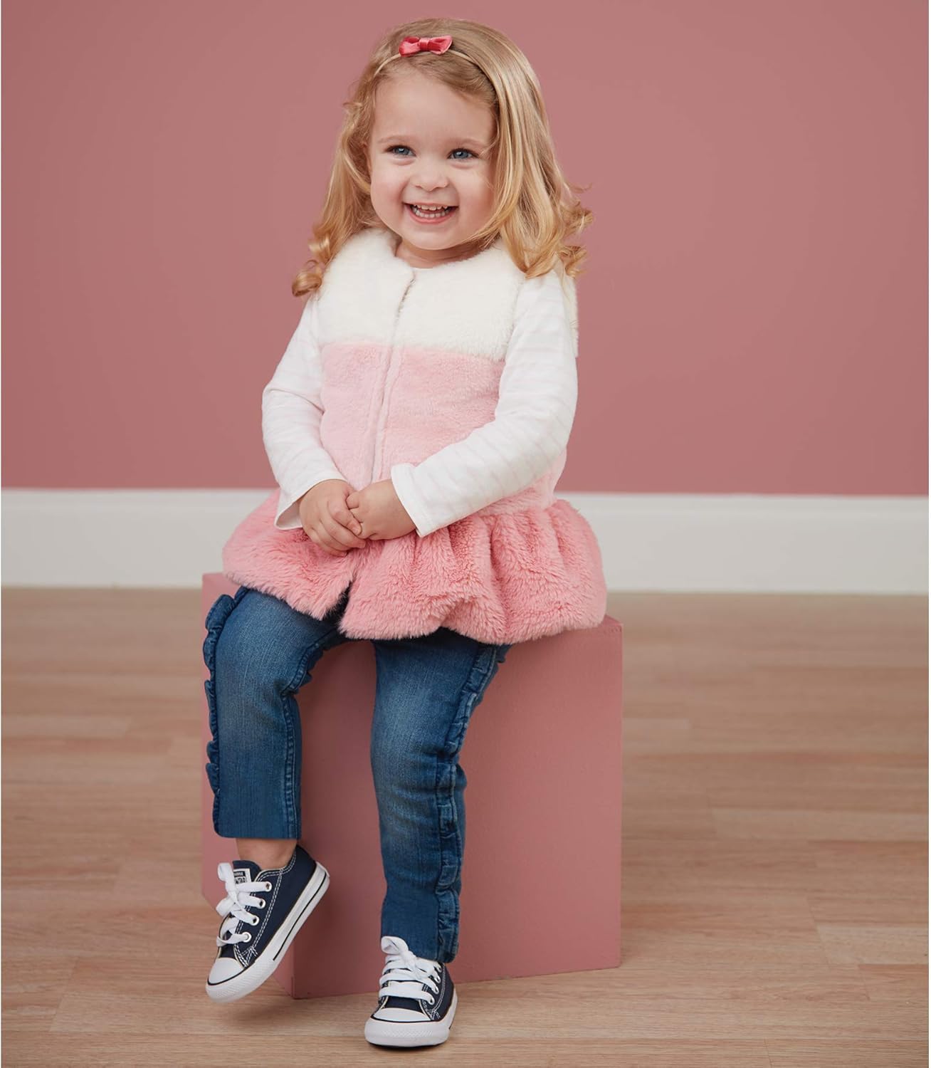 Mud Pie White and Pink Fur Vest