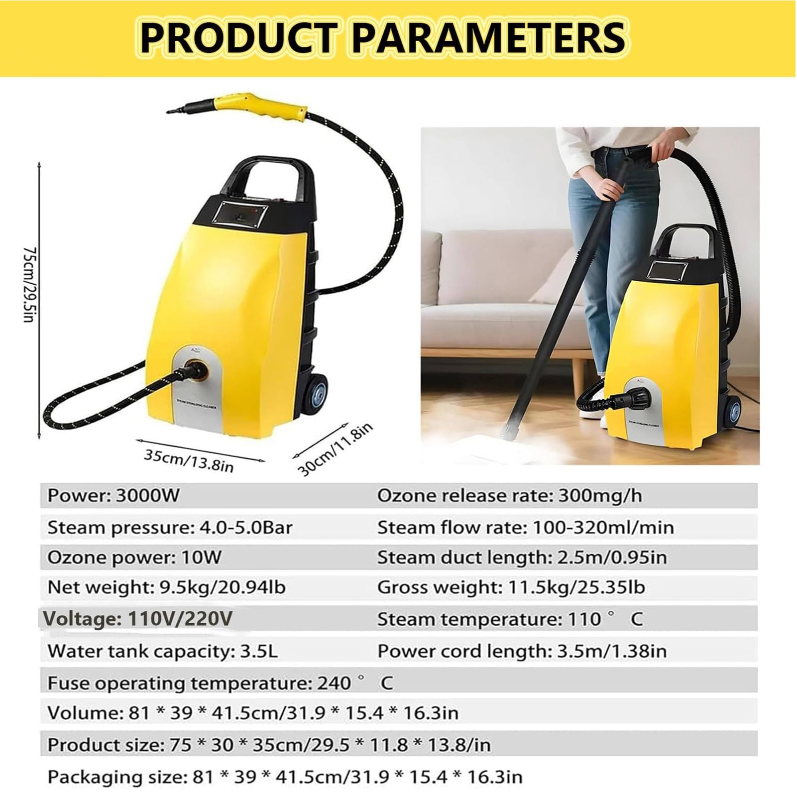 Profesjonalny parowy czyścik 3000W – pojemny zbiornik 3,5L