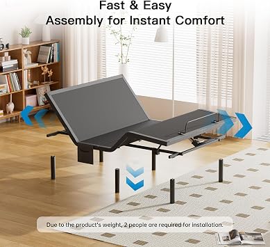 Pipishell Twin XL Adjustable Bed Frame with Massage, Electric Bed Base with Head & Foot Incline, USB-A & USB-C Ports, LED Under-Bed Lighting, 4 Leg Height Options, and Easy 3-Step Assembly