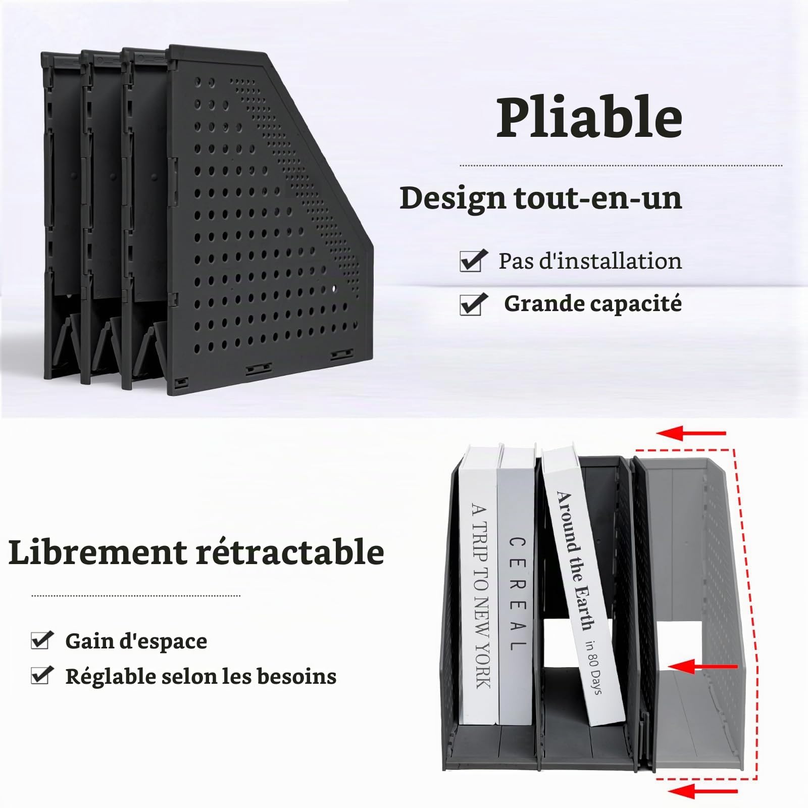Porte-revues pliable durable pour documents de bureau, étagères pour livres, CD, étagères, bureau, bibliothèque, maison et école