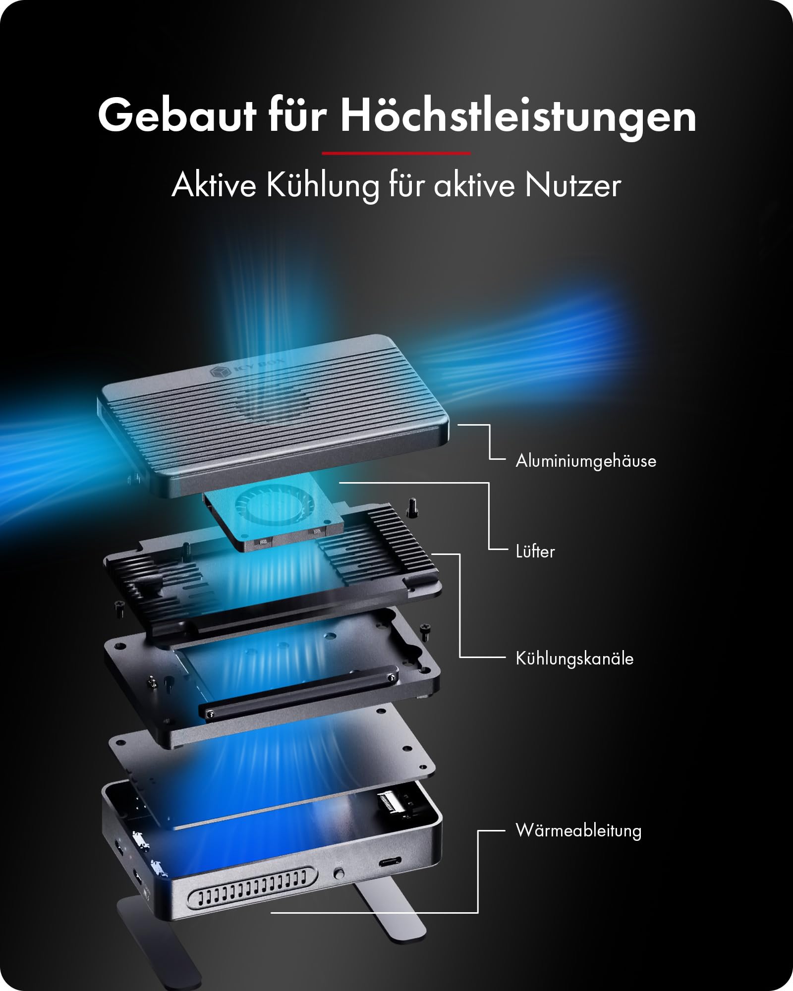 ICY Box Thunderbolt RAID Docking Station Dual M.2 NVMe SSD Gehäuse Thunderbolt 3 USB4 8K USB-C 4K HDMI USB-A aktiver Lüfter NVMe Dock