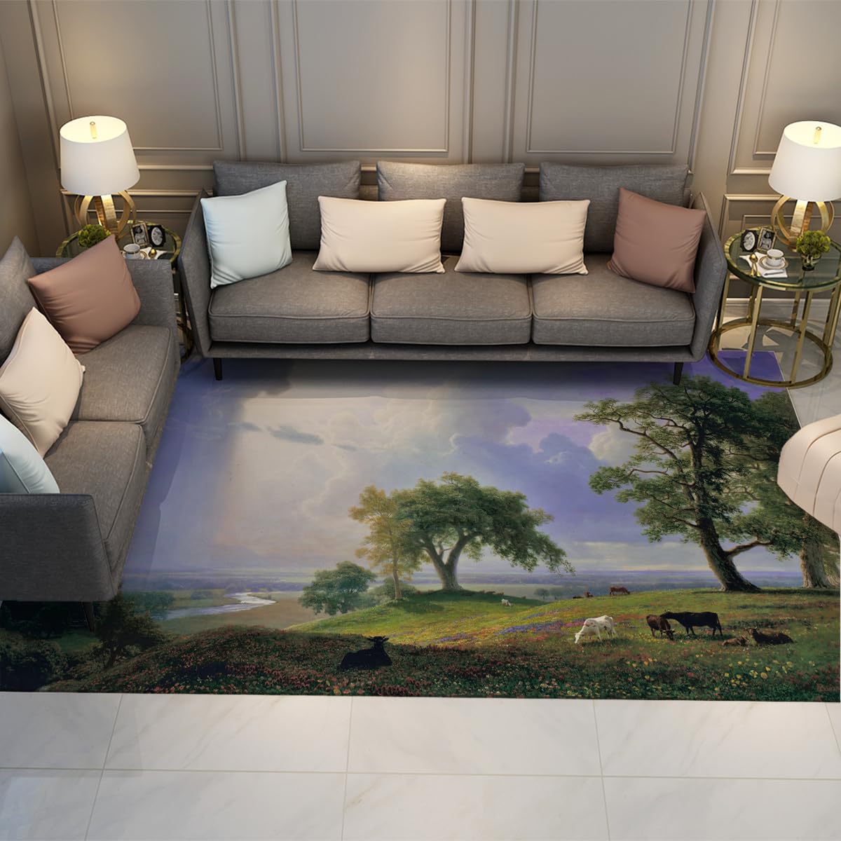 Carpette paysage naturel grand tapis de salon imprimé artistique et descente de lit