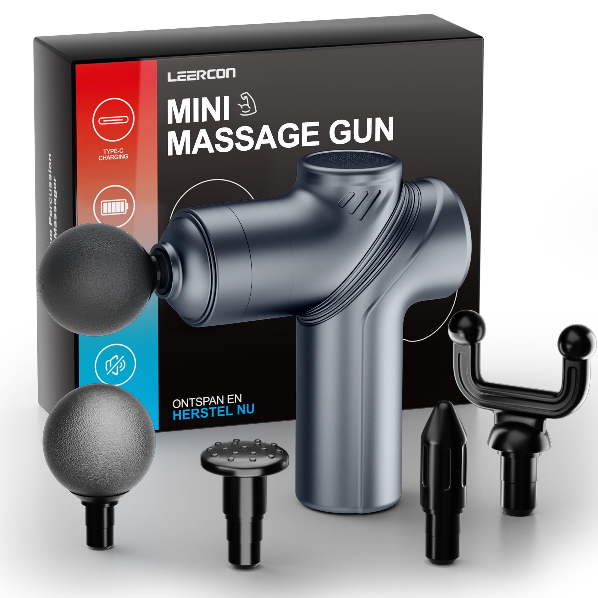 Pistola de masaje de tejido profundo, motor silencioso sin escobillas y pistola de masaje portátil con 4 cabezales intercambiables para alivio muscular profundo y relajación, regalo de relajación