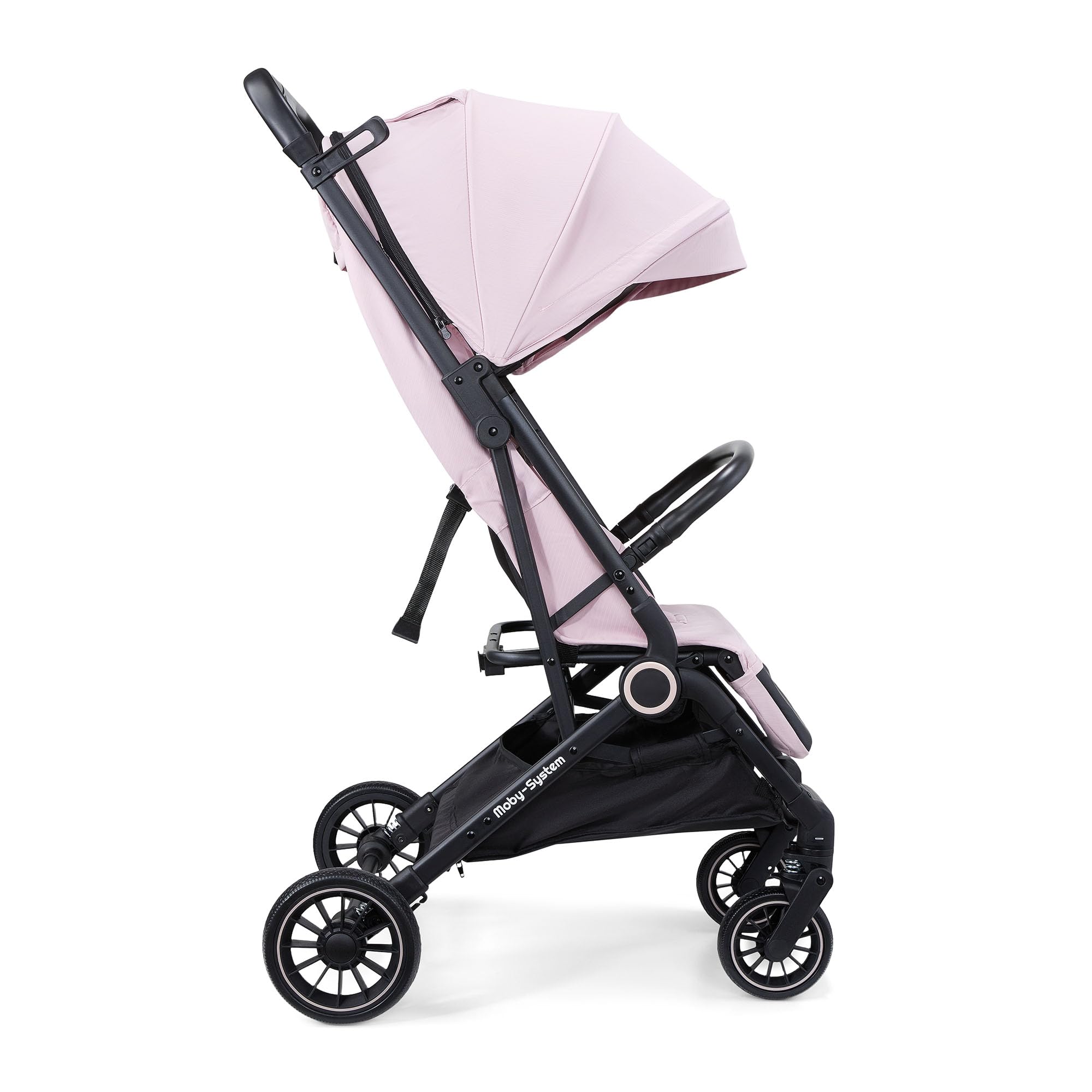 Moby-System LENA PINK PRO Poussette Canne avec Fonction Valise, Légère et Compacte 6–48 Mois, Roues EVA avec Suspension, Capote XXL, Pliage à Une Main, Rose