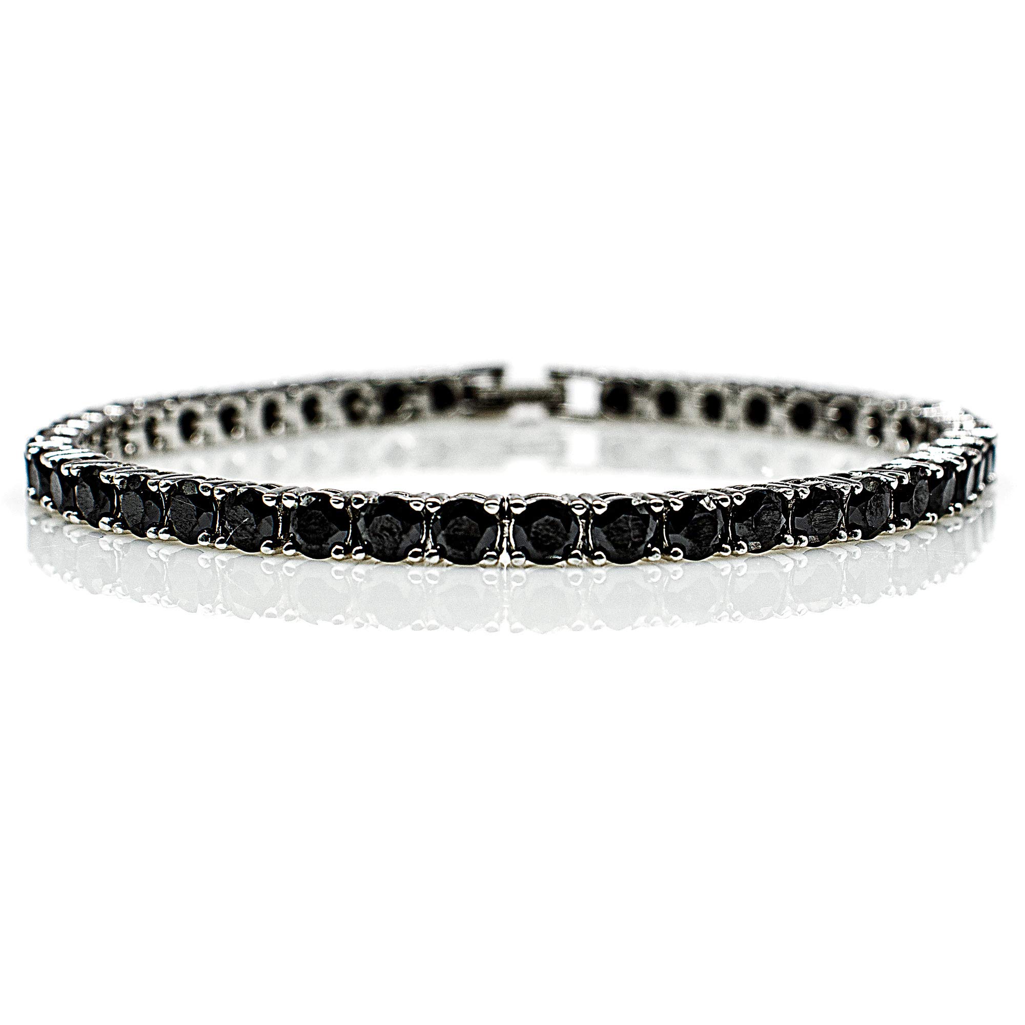 CubicZirkonia Tennis Armband Bracelet 4mm Zirkonia Weißgold beschichtet einreihig Tennisarmband 5A Weiß/Schwarz Steinen Krappenfassung Schmuck Herren Damen
