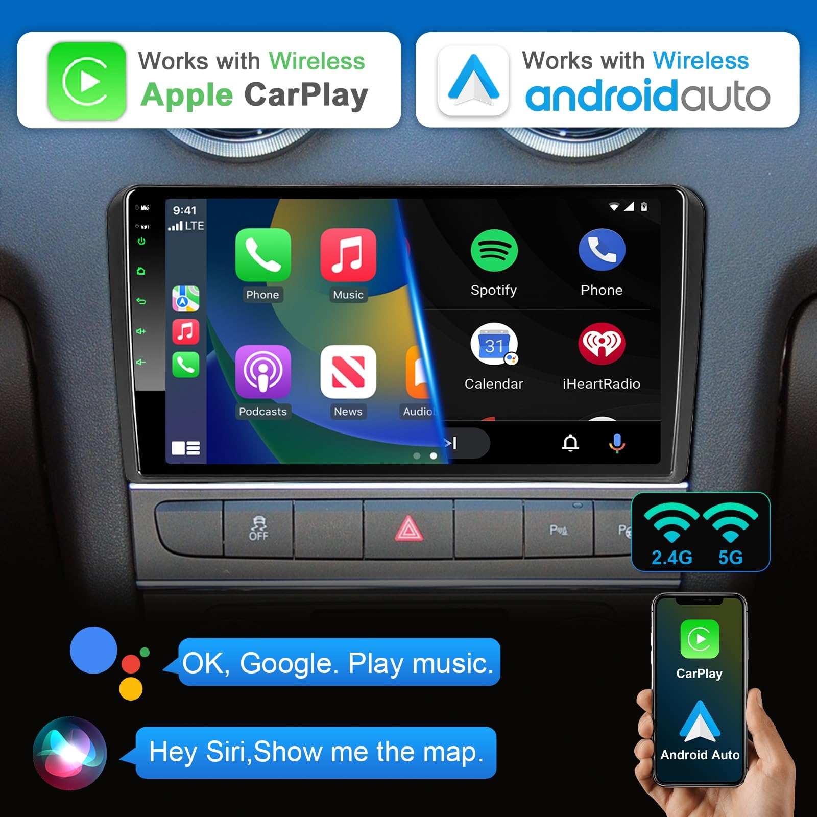 Android Autoradio mit Navi Bildschirm Carplay Android Auto für Audi A3 S3 RS3 2003-2012,9 Zoll 4GB+64GB Android 1 Din Radio Auto Radio Touch Display mit Bluetooth RDS FM GPS WiFi