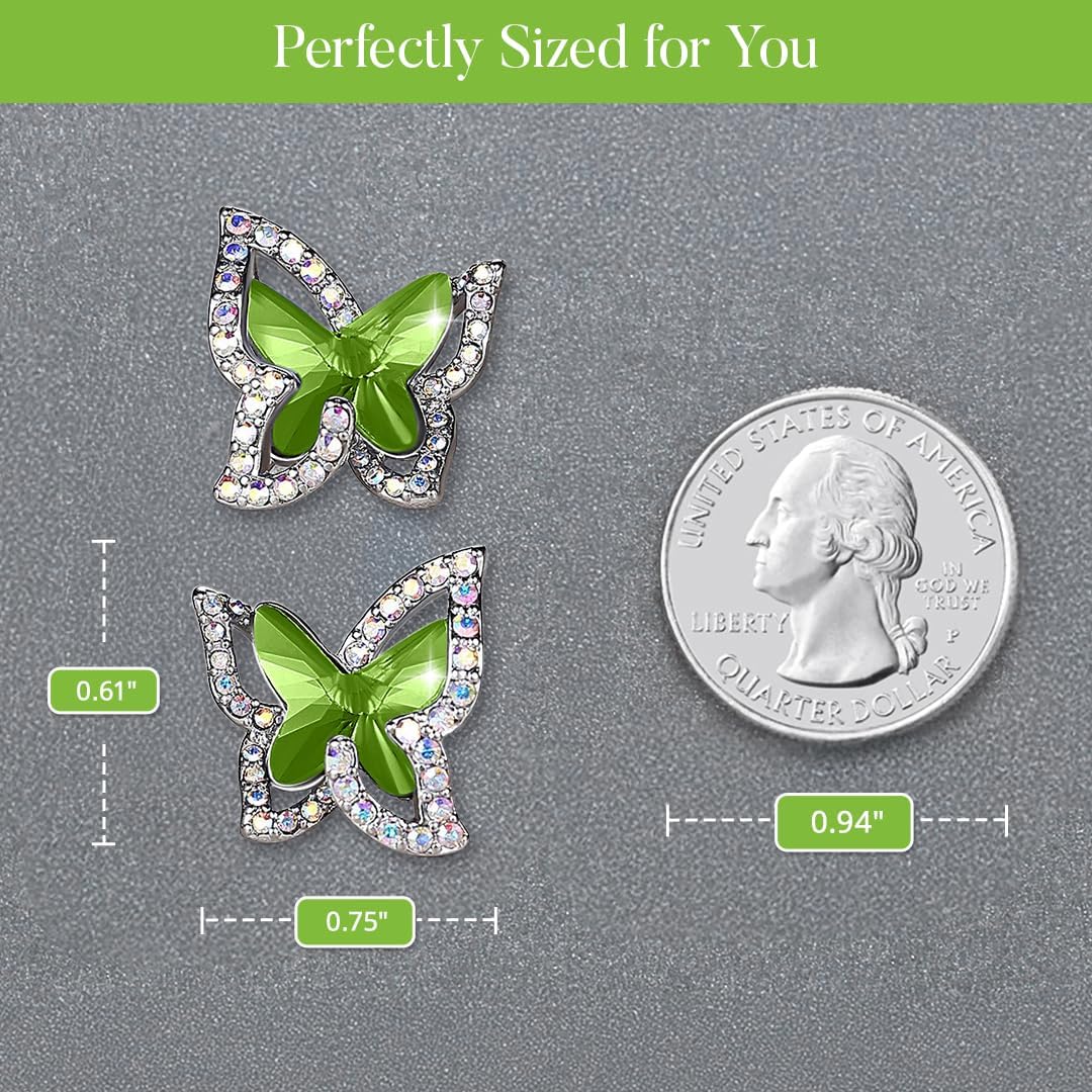 Valentine's Day Gift For Women Butterfly Crystal Stud Earrings with Premium Birthstone, Silver-Tone - Image 5