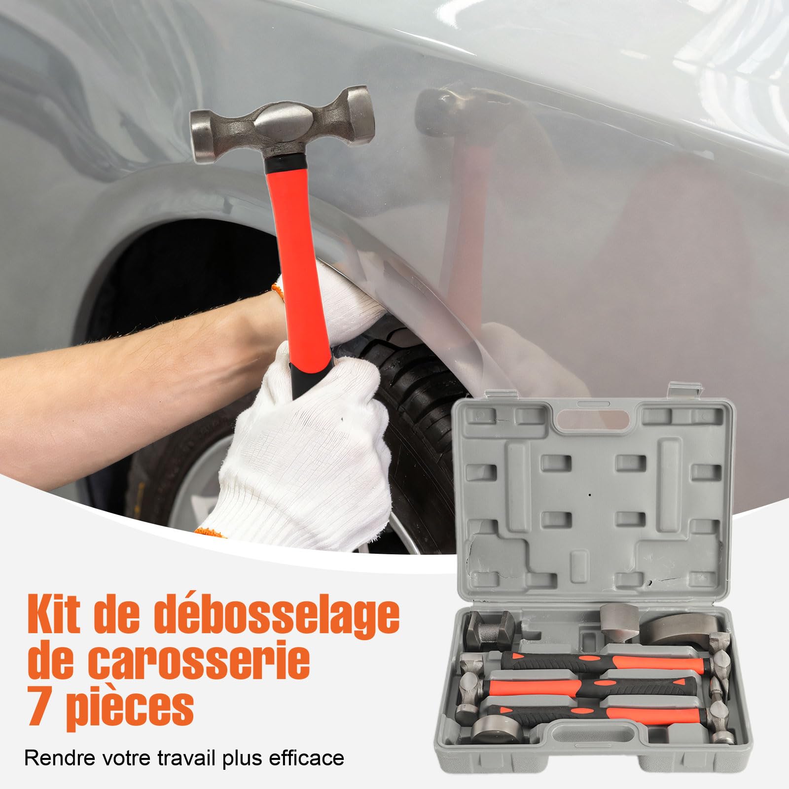 Kit de débosselage de carosserie 7 pièces, Marteau Carrossier, Marteaux et tas pour carrossier, Marteau de Réparation de Carrosserie Automobile, pour réparations de carrosserie automobile