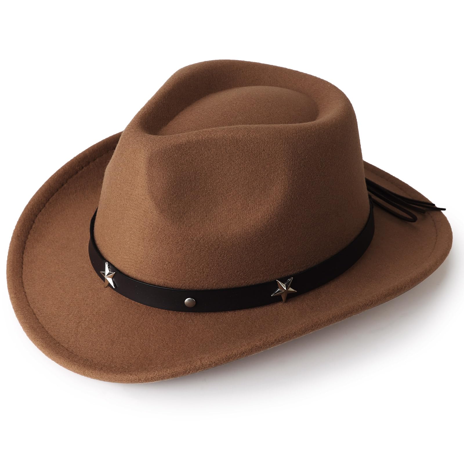 DRESHOW Cowboy Cowgirl Hat for Boys Girls Classic Western Felt Fedora Belt Buckle Retro Panama Hats Unisex Rolled up Caps for Kids 4-12 Years