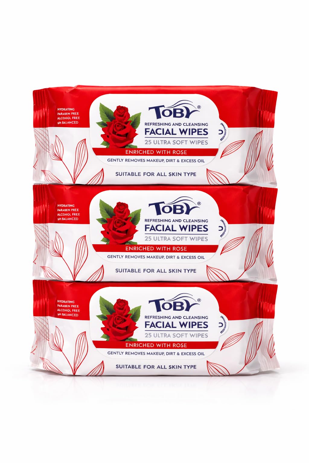 Toby Refreshing & Cleansing Rose Facial Wipes, Pack of 3 | 25 Wipes per Pack, Alcohol Free, pH Balanced-image-24
