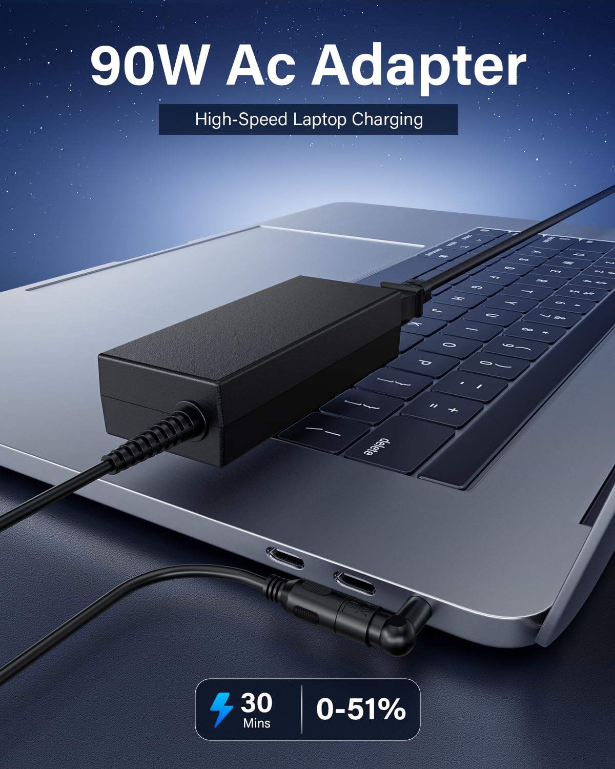 RicChic 90W Universal Laptop Charger Compatible with HP Dell Asus Lenovo Acer Sony AC Adapter IBM Gateway Notebook Ultrabook Chromebook Pavilion Inspiron Latitude Power Supply Cord with 15 Tips — view 3