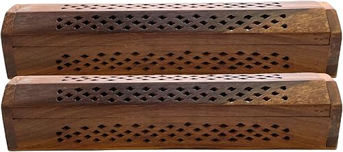 Vista 54 de Paquete de 2 quemadores de incienso de madera tipo ataúd - Incrustaciones de latón de 12 pulgadas - Compartimento de almacenamiento (Buddha)