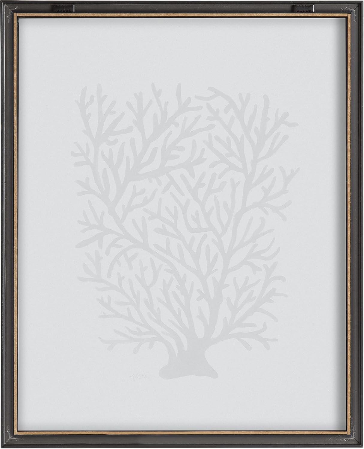 Kate and Laurel Blake Coral Black Framed Printed Glass Wall Art by Cat Coquillette, 16x20 Gray, Decorative Coastal Art for Your Wall