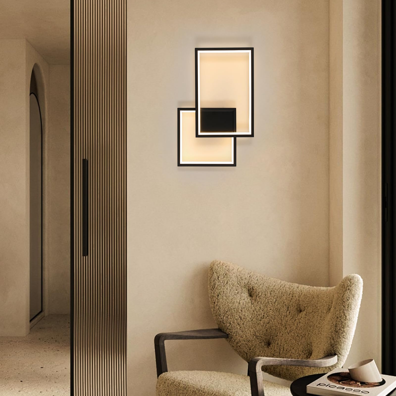 41CM Applique da Parete Interno LED 34W Lampada da Parete 3000K | 34W 3825LM Moderno Nero Lampada a Muro in Alluminio per Camera da Letto Soggiorno Scale Corridoio, Bianca Calda 3000K