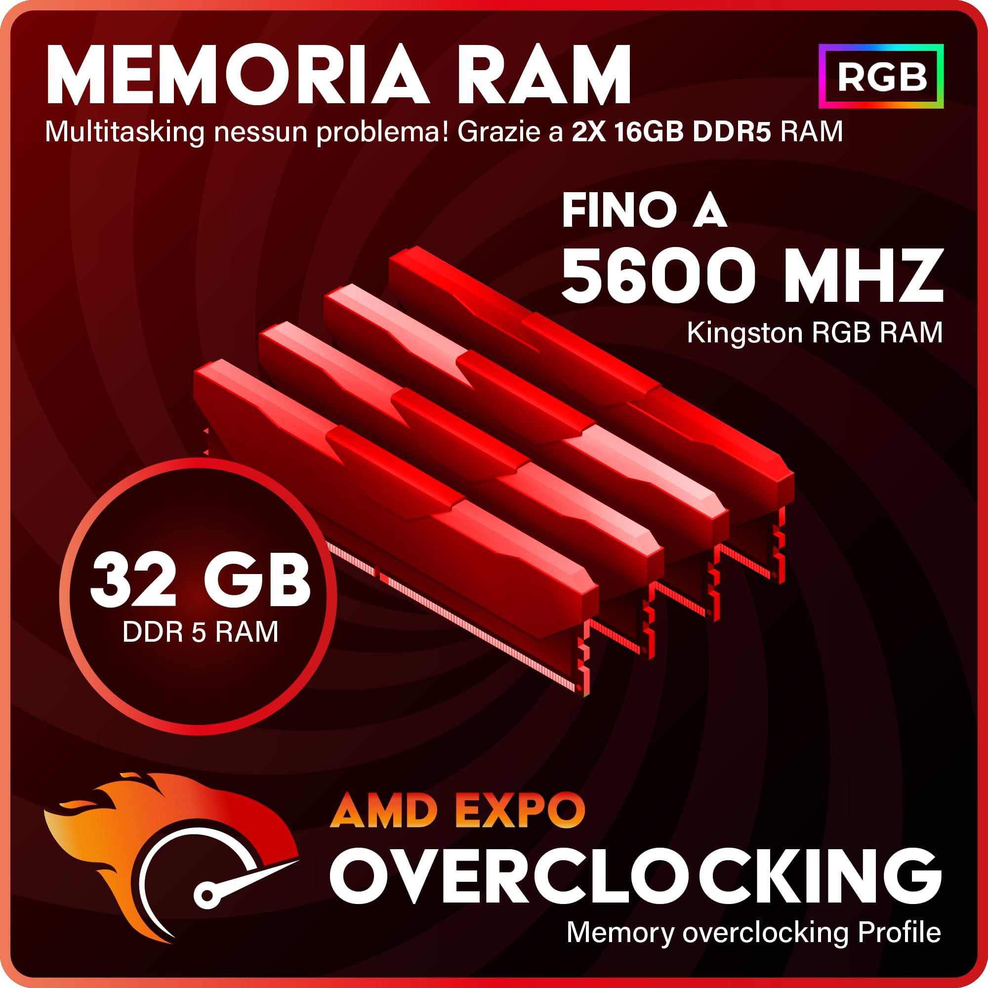 Greed® MKM - PC gaming – AMD Ryzen 5 7500F + Nvidia Geforce RTX 5070Ti 16GB – Desktop/Computer de fisso 4K & ray tracing - 5,0 GHz - 32GB DDR5 RAM - 1TB SSD + Wi-Fi & Windows 11 Pro
