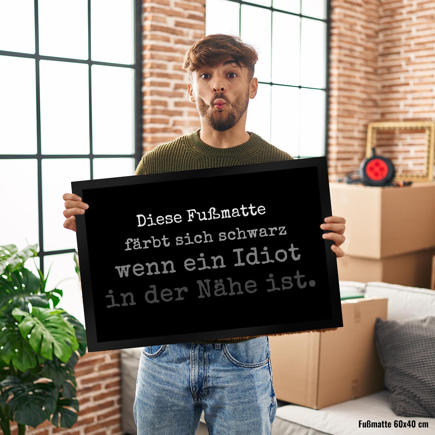 speecheese Diese Fußmatte XXL in 50x75 cm färbt Sich schwarz wenn EIN Idiot in der Nähe ist Türmatte Witziger Türvorleger für alle Menschen mit Humor Idioten Depp Nachbar schwarzer Humor