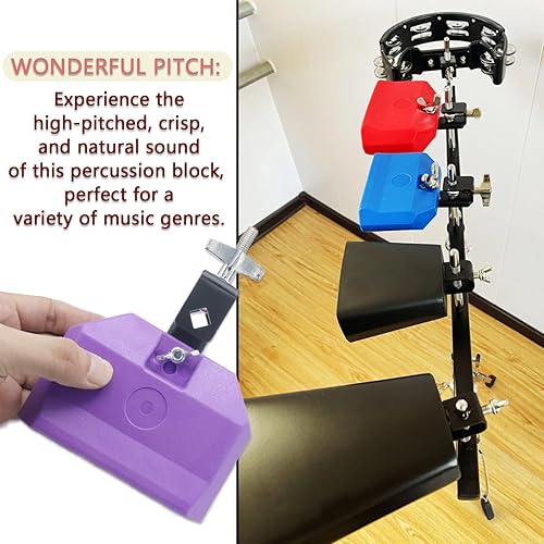 Miniatura 10 de Cashbeat Bloque de mermelada de 5 pulgadas, bloques de percusión musical de plástico rojo, soporte de montaje ajustable, instrumento de tambor