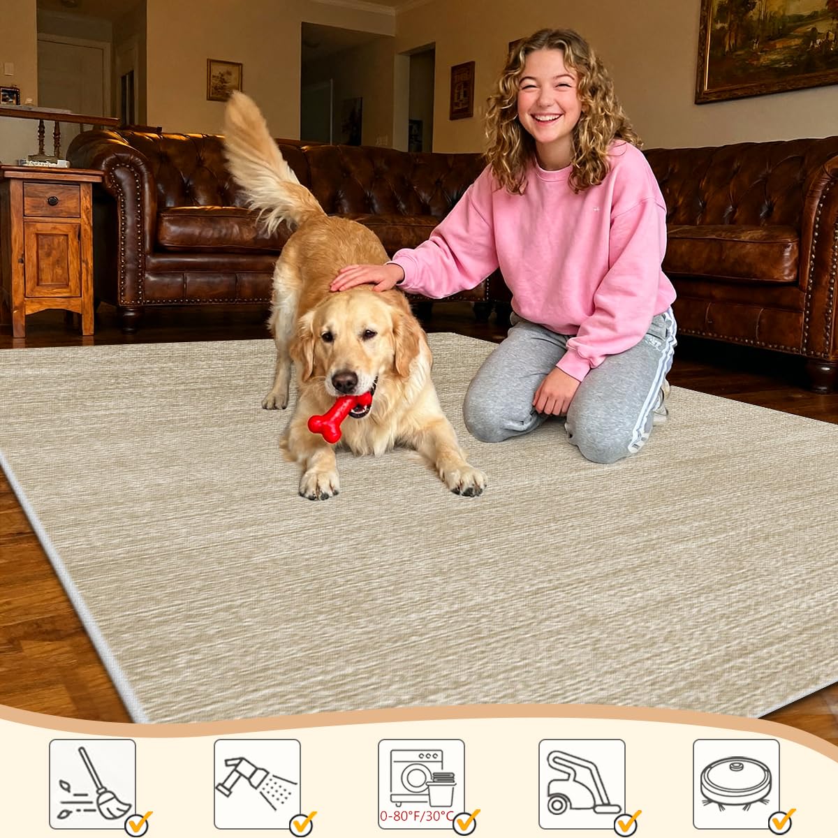 Teppich Läufer Flur rutschfest Küchenteppich Waschbar Langer Teppich Läufer Flur Teppichläufer Flurteppich Läufer Lang Fußmatte Groß Teppich Küche Flurläufer 90 x 500cm Beige