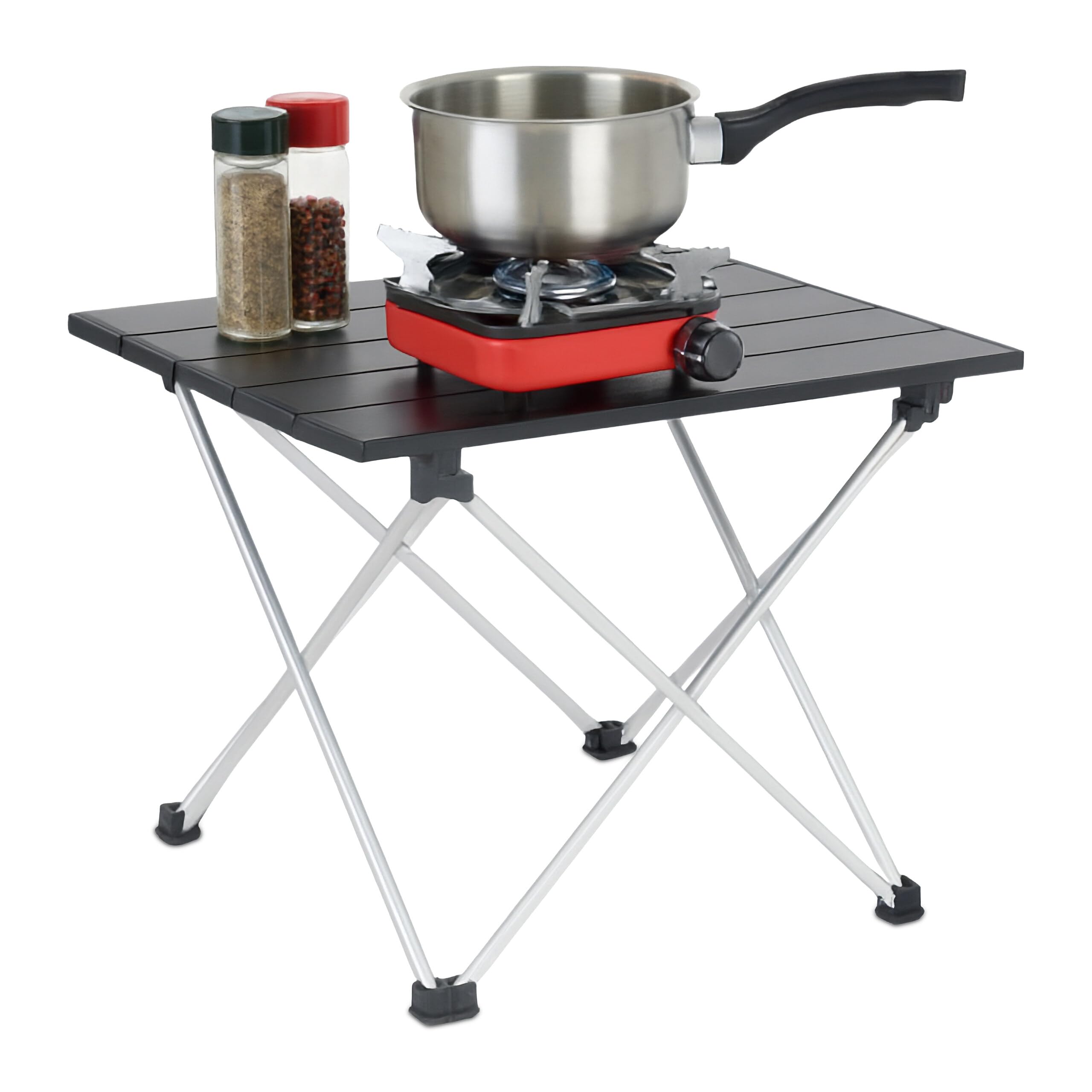 Relaxdays Camping Table, Folding, HWD: 32 x 39 x 34 cm, Travel & Picnic, Outdoor Furniture, Small, Aluminium, Black
