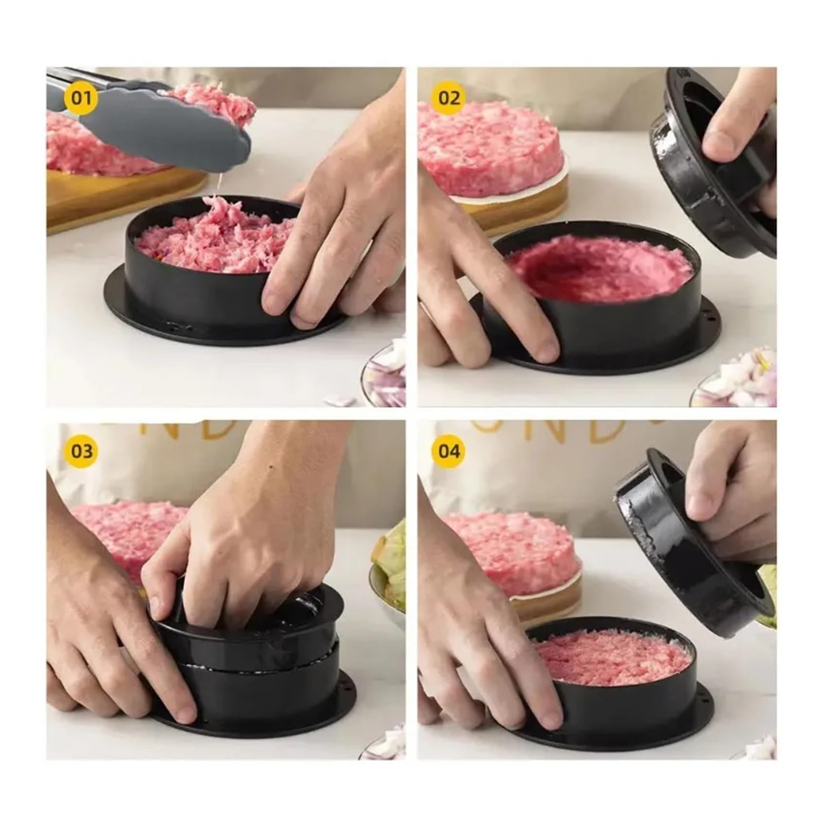 Generisch Runde Hamburger-Burger-Presse, Rindfleisch-Grillhelfer, Fleischkoteletts, Patty-Maker-Form, Küchenhelfer(3 in 1 Black)