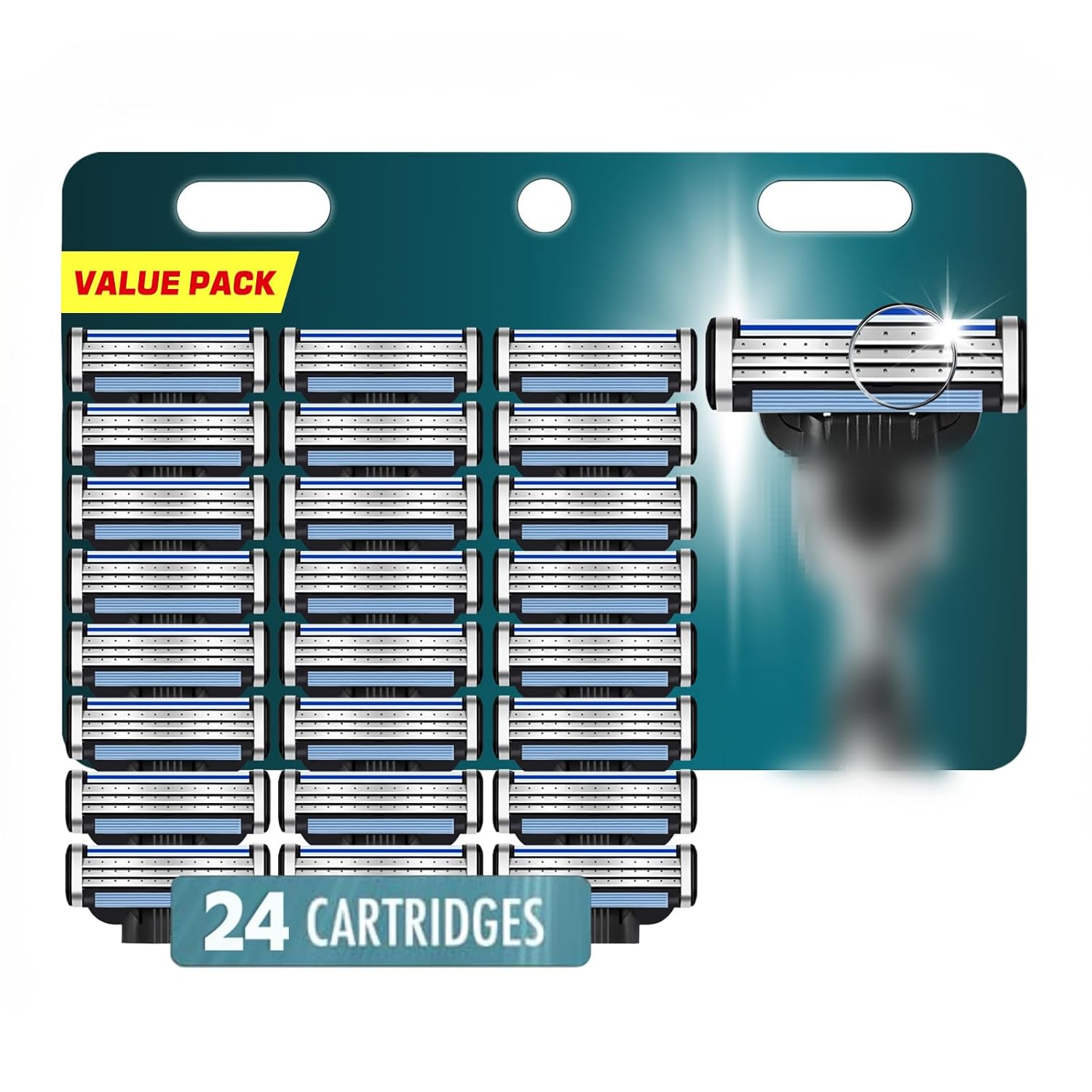 Razor Refills for Men, 24 Count 3-Blade Shaving Blades with Dual Lubrication, Compatible with Mach3 Razor Handles - Value Pack
