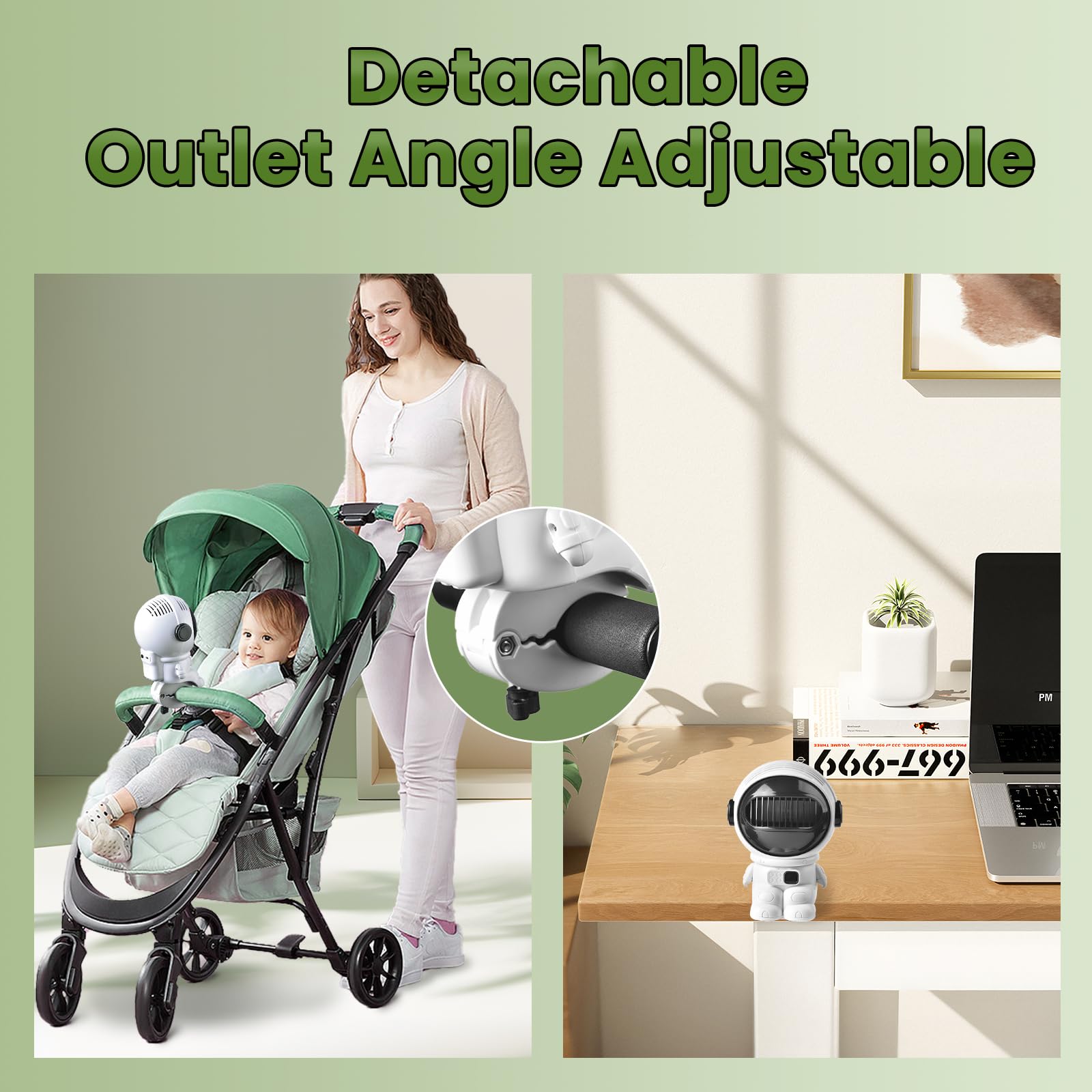 Ventilateur de landau à clipser sur la poussette, mini ventilateur portable rechargeable par USB, 5000 mAh, alimenté par batterie, amovible, essentiel des vacances de bébé, ventilateur pour lit