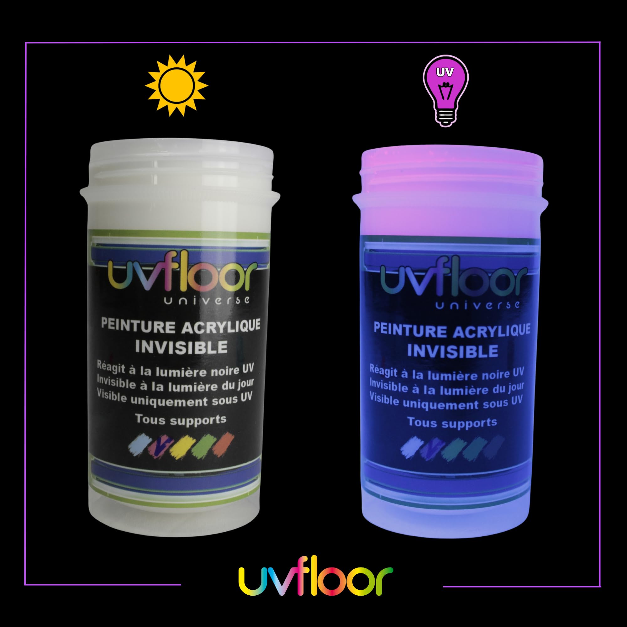 UV FLOOR - Peinture UV Invisible Rouge Fluo - Spéciale Lumière Noire Et Ultra Violet 365nm - Fluide Et Ultra Pigmentée - 100ml