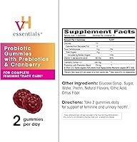 Vista 5 de vH essentials Gomitas probióticas con prebióticos y arándano, extracto concentrado para la salud del tracto urinario, apoya el equilibrio
