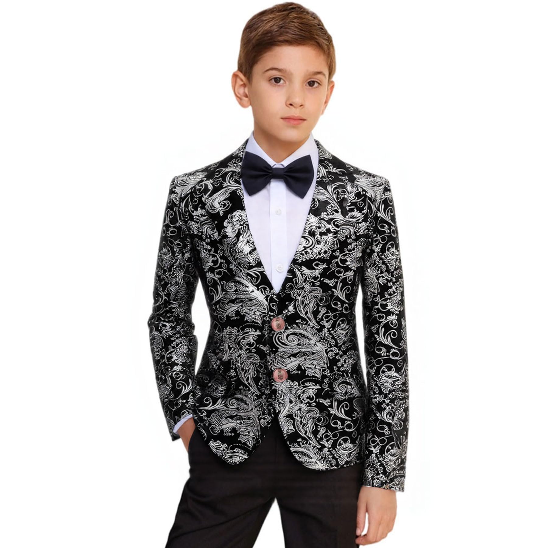Boys Jacquard Suits Slim Fit Tuxedo Suit Notch Lapel 2 Pieces Suit Set Jacket Pants for Party Formal Wear